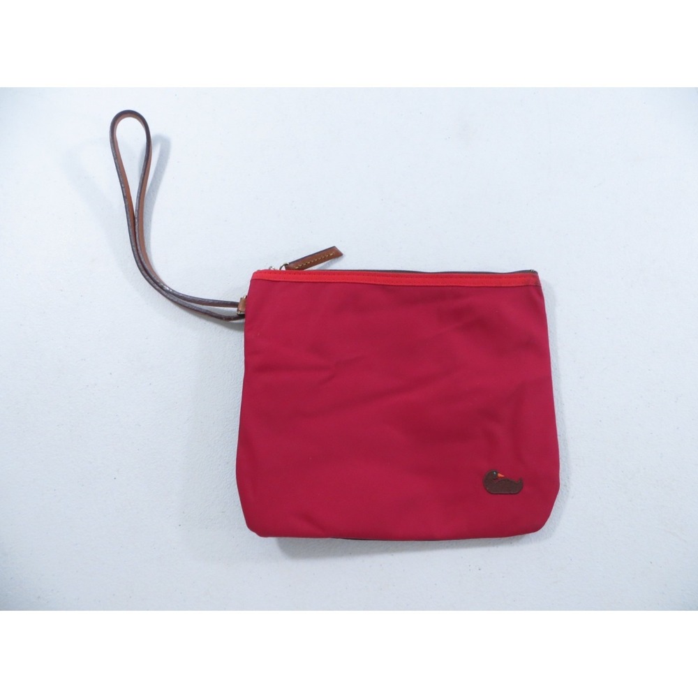 Dooney & Bourke Duck Logo Large Red Blue Nylon Zip Top Wristlet‎ Clutch
